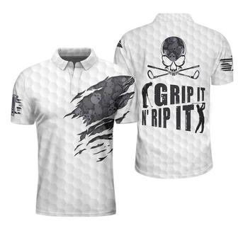 Grip It N' Rip It Golf Ball Texture Short Sleeve Polo Shirt, Ripped Skull Pattern Polo Shirt, Best Golf Shirt For Men Coolspod - Monsterry AU