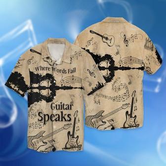 Guitar Hawaiian Shirt, Where Words Fail Guitar Speak, Guitar Lover Aloha Hawaii Shirt, Guitarist Hawaiian Shirts | Newhawaiianshirts