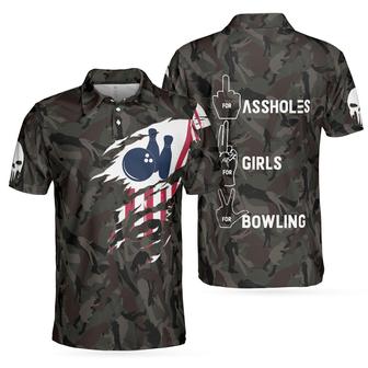 Hand Instruction For Girl And Bowling American Flag Polo Shirt, Funny Hand Signs Camouflaged Bowling Polo Shirt For Men - Monsterry CA
