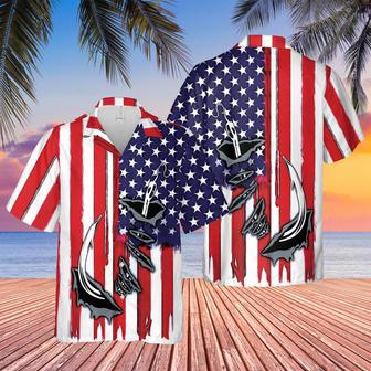 Hawaii Shirt - Fishing Hook American Flag Unisex Hawaiian Shirt | Newhawaiianshirts AU