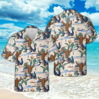 Hawaiian Aloha Shirts Funny Gorilla Drives Dinosaur | Newhawaiianshirts CA