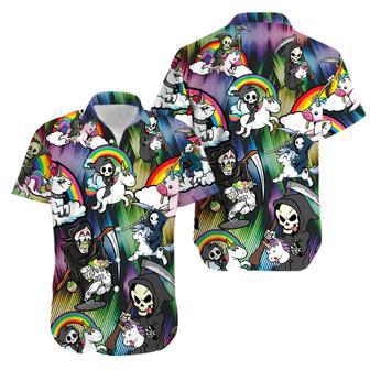 Hawaiian Aloha Shirts Grim Reaper Riding A Unicorn | Newhawaiianshirts