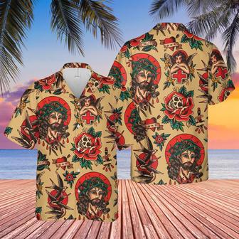 Hawaiian Aloha Shirts Old Tattoo Skull Rose | Newhawaiianshirts DE