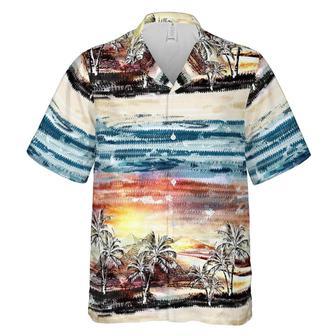 Hawaiian Camp Collar Short Sleeve Button Down Shirt Palms Art, Hawaii Aloha Shirts | Newhawaiianshirts AU