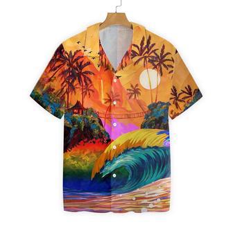 Hawaiian Pride, Lgbt Sunset And Wave Sea Background Hawaiian Shirt | Newhawaiianshirts AU