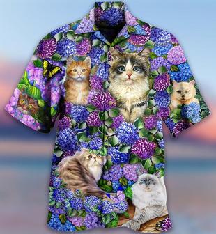 Hawaiian Shirt With Lovely And Purple Flowers, Cat Lovers Hawaiian Shirt | Newhawaiianshirts CA