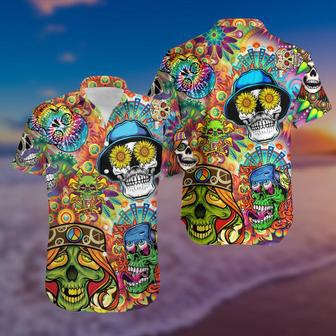 Hawaiian Unisex Aloha Hippie Skull Colorful Shirts | Newhawaiianshirts