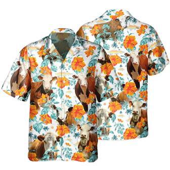 Hereford Bright Hibiscus Flower Hawaiian Shirt, Cow Hawaiian Shirt | Newhawaiianshirts AU