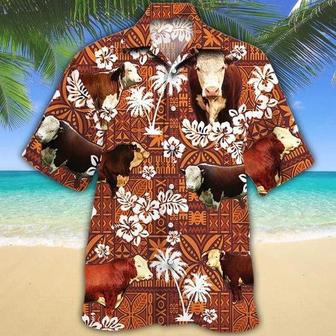 Hereford Cattle Lovers Red Tribal Hawaiian Shirt, Unisex Print Aloha Short Sleeve Casual Shirt | Newhawaiianshirts DE