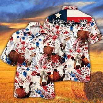 Hereford Cattle Lovers Texas Flag Hawaiian Shirt, Unisex Print Aloha Short Sleeve Casual Shirt | Newhawaiianshirts