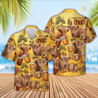 Highland Cattle Drink Beer Pattern Hawaiian Shirt, Farm Hawaiian Shirt, Farmer Hawaii | Newhawaiianshirts UK