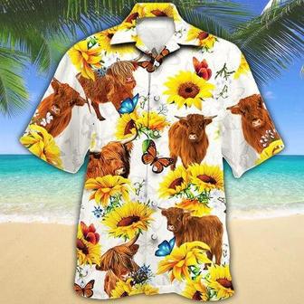 Highland Cattle Lovers Sun Flower Hawaiian Shirt, Unisex Print Aloha Short Sleeve Casual Shirt | Newhawaiianshirts AU