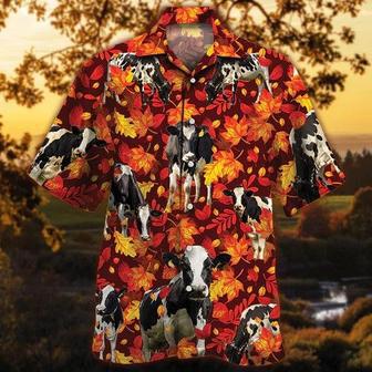 Holstein Friesian Cattle Lovers Autumn Red Leaves Hawaiian Shirt, Unisex Print Aloha Short Sleeve Casual Shirt | Newhawaiianshirts