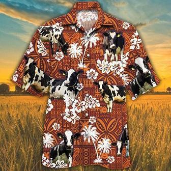 Holstein Friesian Cattle Lovers Red Tribal Hawaiian Shirt, Unisex Print Aloha Short Sleeve Casual Shirt | Newhawaiianshirts DE