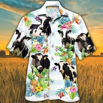 Holstein Friesian Cattle Lovers Tropical Flower Hawaiian Shirt, Unisex Print Aloha Short Sleeve Casual Shirt | Newhawaiianshirts AU