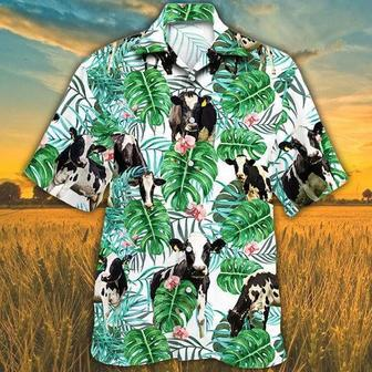 Holstein Friesian Cattle Lovers Tropical Plant Hawaiian Shirt, Unisex Print Aloha Short Sleeve Casual Shirt | Newhawaiianshirts DE