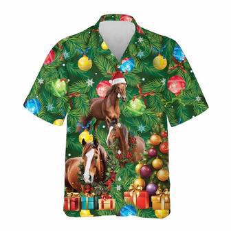 Horse Christmas Pine Tree Hawaiian Shirt, Xmas Hawaiian Shirts | Newhawaiianshirts