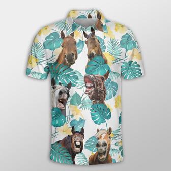 Horse In Tropical Leaves Pattern Button Polo Shirt, Gift For Horse Lover, Horse Polo Shirt - Monsterry UK