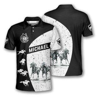 Horse Racing Silhouettes Black White Custom Equestrian Shirts For Men - Monsterry