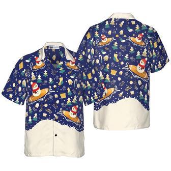 Hyperfavor Christmas Snowman Surfing Hawaiian Shirt, Xmas Hawaiian Shirts | Newhawaiianshirts CA