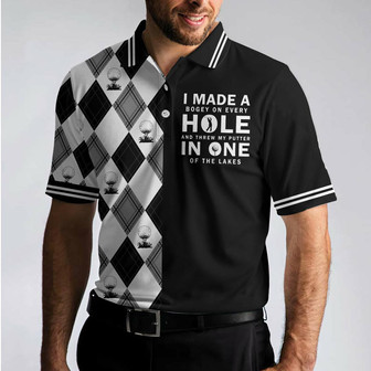 I Made A Bogey On Every Hole Polo Shirt, Black And White Argyle Pattern Polo Shirt, Cool Golf Shirt For Men Coolspod - Monsterry