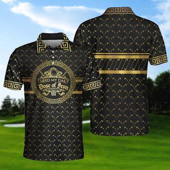 I Need My Daily Dose Of Iron Black & Gold Polo Shirt, Luxury Golden Greek Golf Shirt For Men Coolspod - Monsterry UK