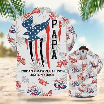 Independence Day Dad Hawaiian Shirt Personalized Papa Of July Summer Hibiscus Hawaiian Shirt For Dad Papa | Newhawaiianshirts CA