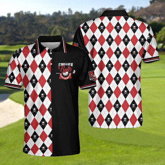 It Takes A Lot Of Balls Red Black And White Pattern Polo Shirt, Argyle Pattern Skull Golf Shirt For Men Coolspod - Monsterry