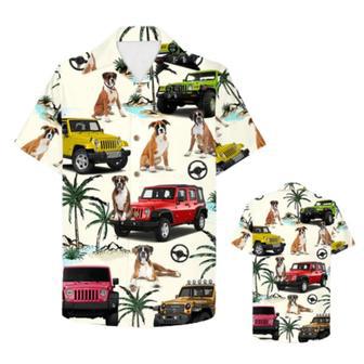 Jee Car Boxer Hawaiian Shirt - Gift For Jee Car Trips - Boxer And Jee Car Pattern Beach Aloha Shirt For Dog Lover | Newhawaiianshirts UK