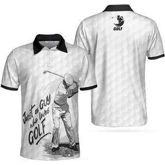 Just A Guy Who Loves Golf Polo Shirt, Black And White Golfing Shirt For Male, Basic Golf Shirt Design Coolspod - Monsterry