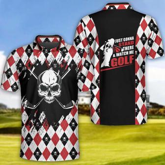 Just Gonna Stand There And Watch Me Golf Polo Shirt, Argyle Pattern Skull Golf Shirt For Men Coolspod - Monsterry UK