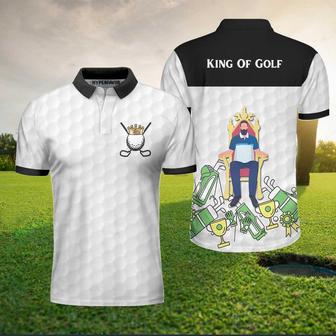 King Of Golf Black And White Polo Shirt For Men, Golf Texture Golfer On Throne Polo Shirt Coolspod - Monsterry
