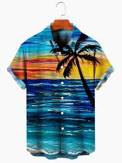 Landscape Coconut Tree Print Hawaiian Shirt, Hawaii Shirt With Coconut Tree, Gift For Him | Newhawaiianshirts UK