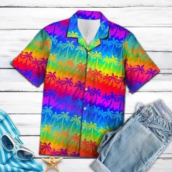 Lgbt Hawaii Shirt Coconut Palm Tree Lgbt Rainbow Color Hawaiian Aloha Shirt | Newhawaiianshirts CA