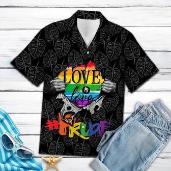 Lgbt Hawaii Shirt Love Is Love Inside Black White Trpical Leafs Hawiian Aloha Shirt | Newhawaiianshirts AU