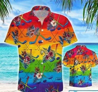 Lgbt Pride Month Hawaiian Hockey, Rainbow Hockey Tropical Design Hawaiian Shirt For Gay | Newhawaiianshirts UK