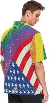 Lgbt Rainbow Men's Hawaiian Shirt American Flag Background, Short Sleeves Button Down Aloha Shirts Beach For Ally | Newhawaiianshirts CA