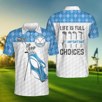 Life Is Full Of Important Choices Golf Polo Shirt, White Golf Texture Blue Argyle Pattern Polo Shirt, Best Golf Shirt For Men Coolspod - Monsterry UK