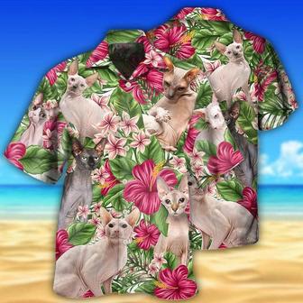 Lovely Sphynx Cat With Tropical Floral Pattern Hawaiian Shirt, Cat Lovers Hawaii Shirt | Newhawaiianshirts CA