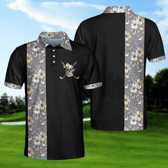 Luxury Golden Skull Black Golf Polo Shirt, Ash Floral Pattern Polo Shirt, Best Golf Shirt For Men Coolspod - Monsterry DE