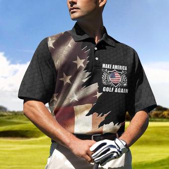 Make America Golf Again Custom Polo Shirt, Personalized Black Hornet Nest Pattern American Flag Golf Shirt For Men Coolspod - Monsterry DE
