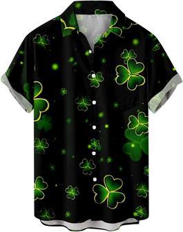 Mens St.Patrick's Day Shirt Irish Clover Printed Casual Shirt Short Sleeve Button Down Vintage Hawaiian Shirts | Newhawaiianshirts CA