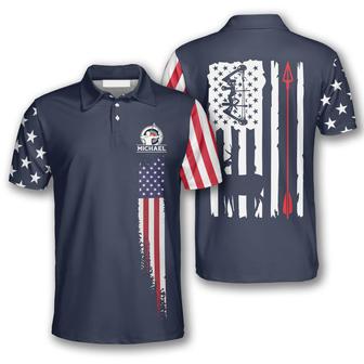 Navy American Flag Custom Archery Shirts For Men, Archery Flag American Polo Shirt, Uniform For Archery Player - Monsterry DE