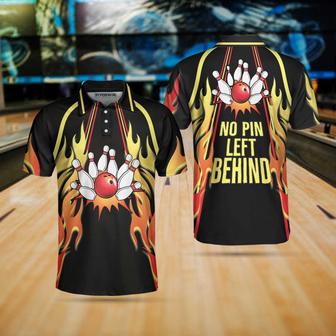 No Pin Left Behind Bowling Polo Shirt, Black Shirt With Flames, Polo Style Bowling Shirt For Men Coolspod - Monsterry