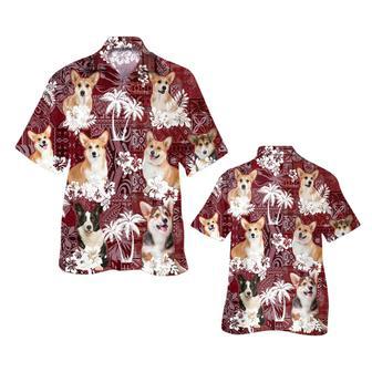 Pembroke Welsh Corgi Hawaiian Shirt, Dog Hawaiian Shirt Red Tribal Pattern | Newhawaiianshirts DE