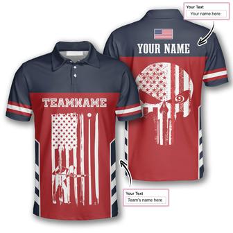 Personalized 9 Ball Skull Flag Navy Red Custom Billiard Polo Shirts, Flag Shirt, Billiard Shirt - Monsterry CA