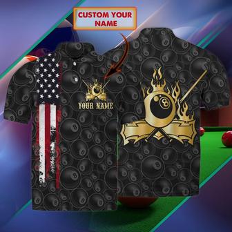 Personalized Billiard Gold Us Polo Shirt, Us Flag And Ball Pattern, Idea Shirt For Billiard Player - Monsterry AU