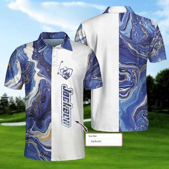Personalized Blue Marble And Gold Golf Custom Polo Shirt, Cool Golf Shirt For Men Coolspod - Monsterry UK