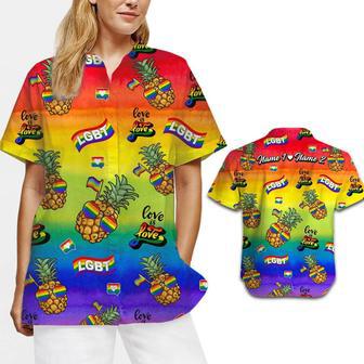 Personalized Couple Lgbt Name Love Is Love Lgbt Rainbow Pineapples Hawaiian Shirt For Pride Month | Newhawaiianshirts DE