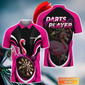 Personalized Dart Flamingo Polo Shirt, Black And Pink Flamingo Dart Shirt, Summer Shirt For Dart Player - Monsterry AU